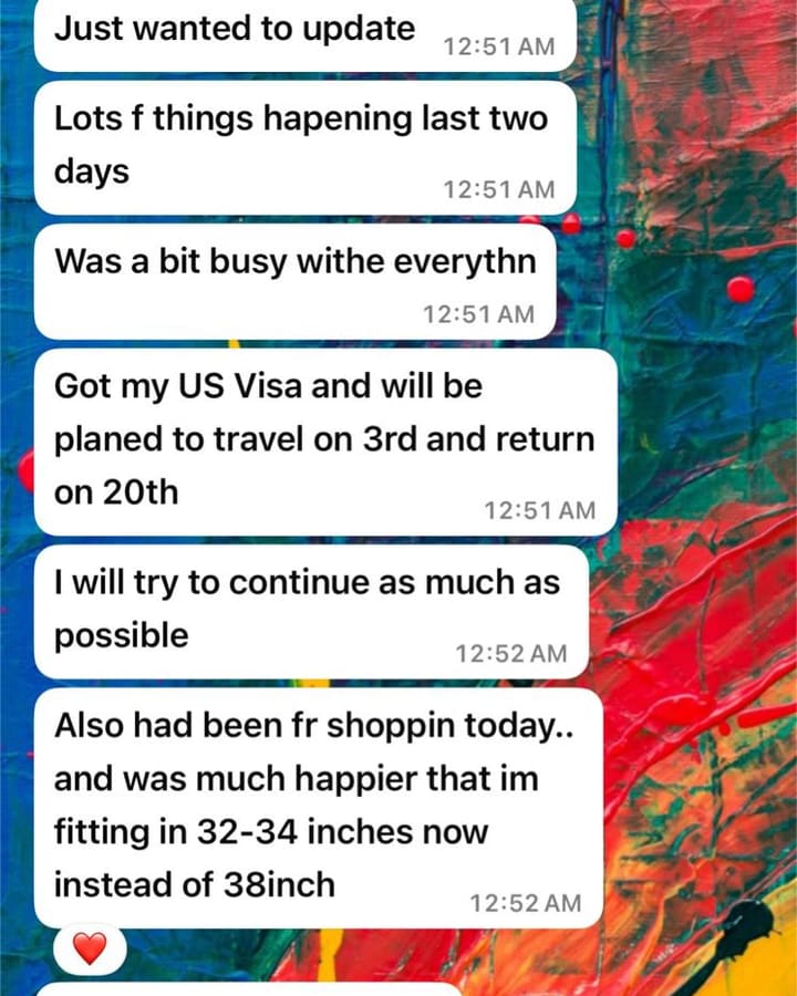 Client message about staying consistent around international travel